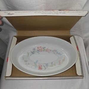 American Limoges Flowers 12 Inch Oval Baker Fine Porcelain Floral Casserole Dish
